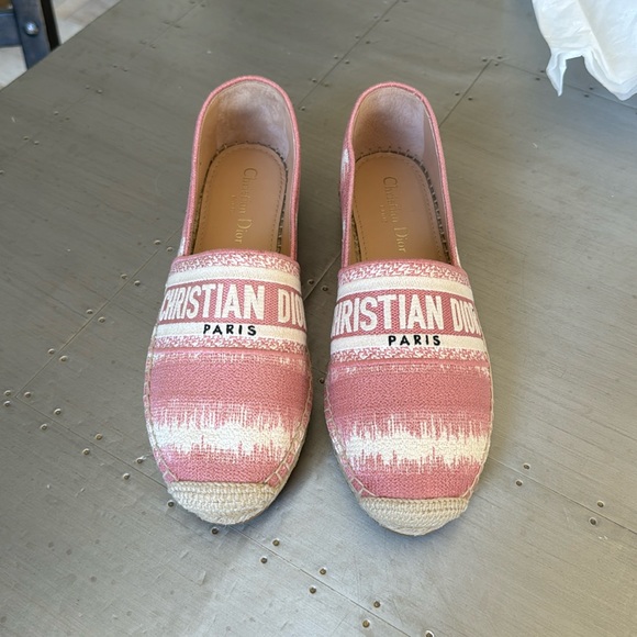 Dior Shoes - Christian Dior Granville logo espadrille flats linen pink beige sz 37.5 with box
